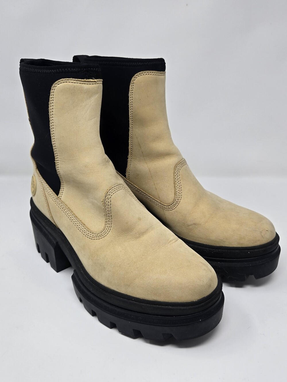 Timberland Womens 8.5 Everleigh Platform Chelsea Boots Wheat Tan Chunky Lug Sole